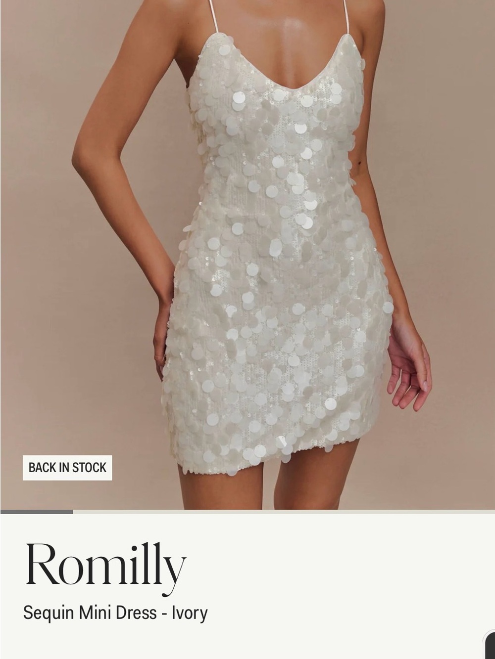 NWT Meshki Ivory Sequin Spaghetti-Strap Mini Dress